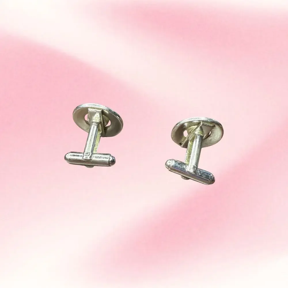 Vintage Shields Round Rhinestone Cufflinks Silver Tone Mid Century